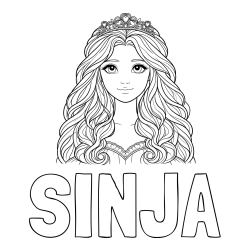 Online izdelana pobarvanka - Pobarvanka imena SINJA in pobarvanka ljubke princese z bujnimi lasmi