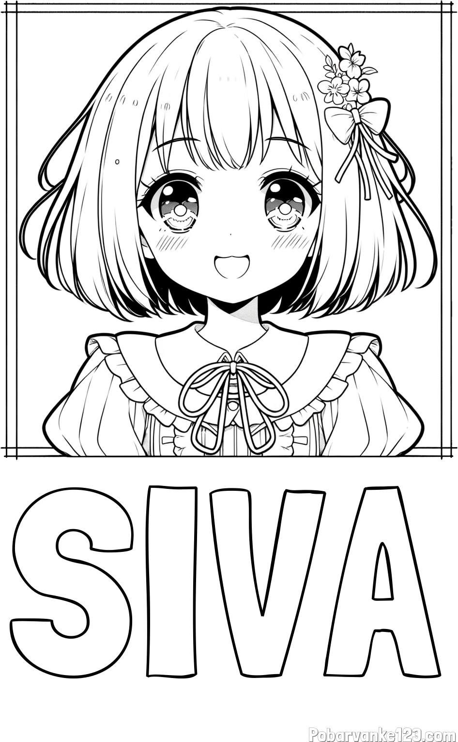 Pobarvanka imena SIVA in pobarvanka ljubke punčke v anime slogu