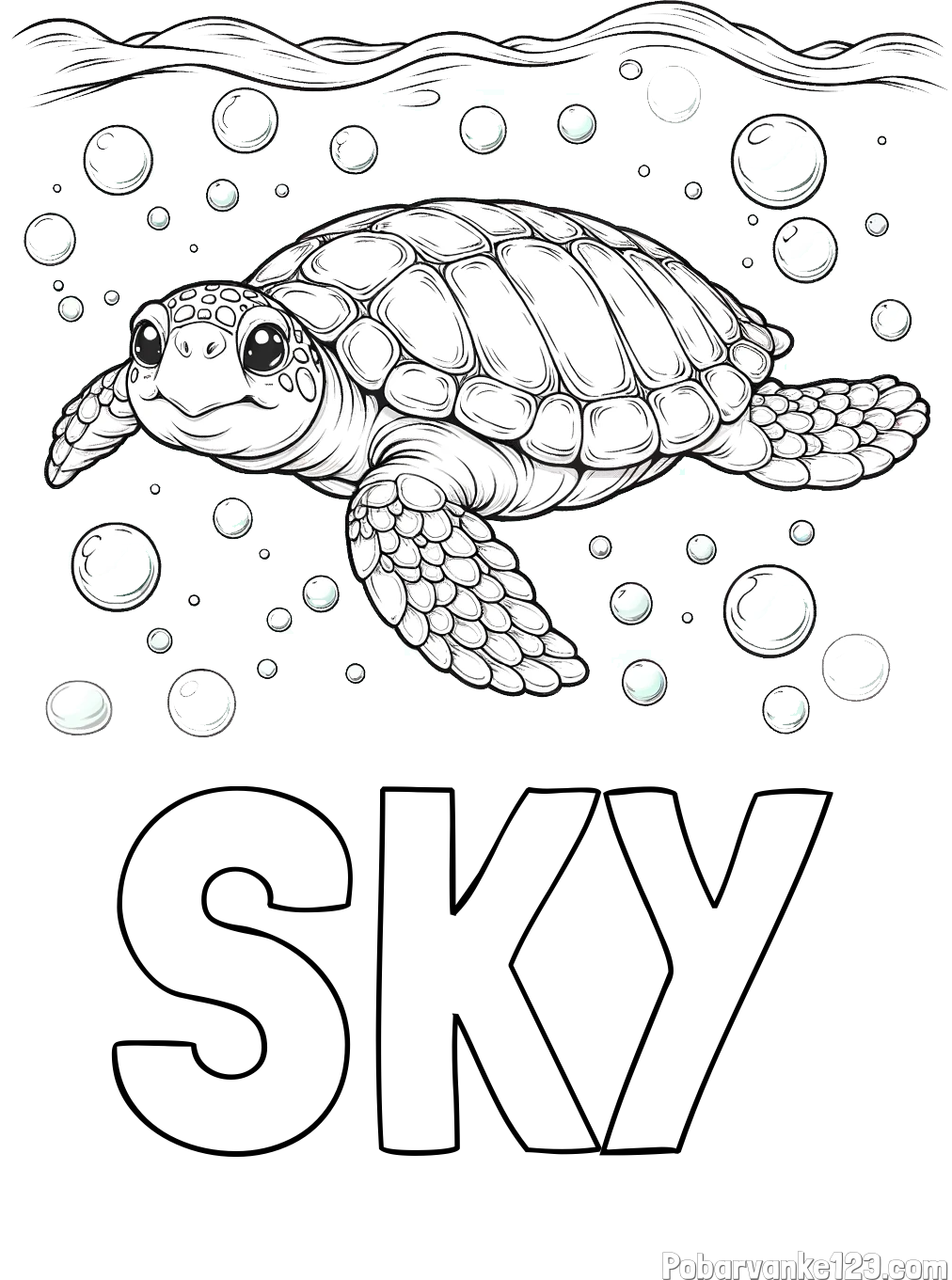 Pobarvanka imena SKY in pobarvanka želve v morju