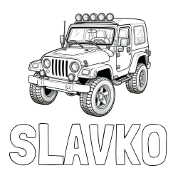 Online izdelana pobarvanka - Pobarvanka imena SLAVKO in pobarvanka džipa