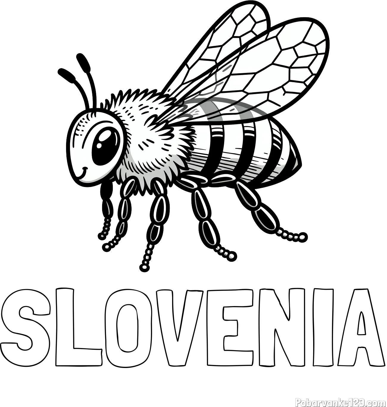 Pobarvanka imena SLOVENIA in otroška pobarvanka čebele (realistična)