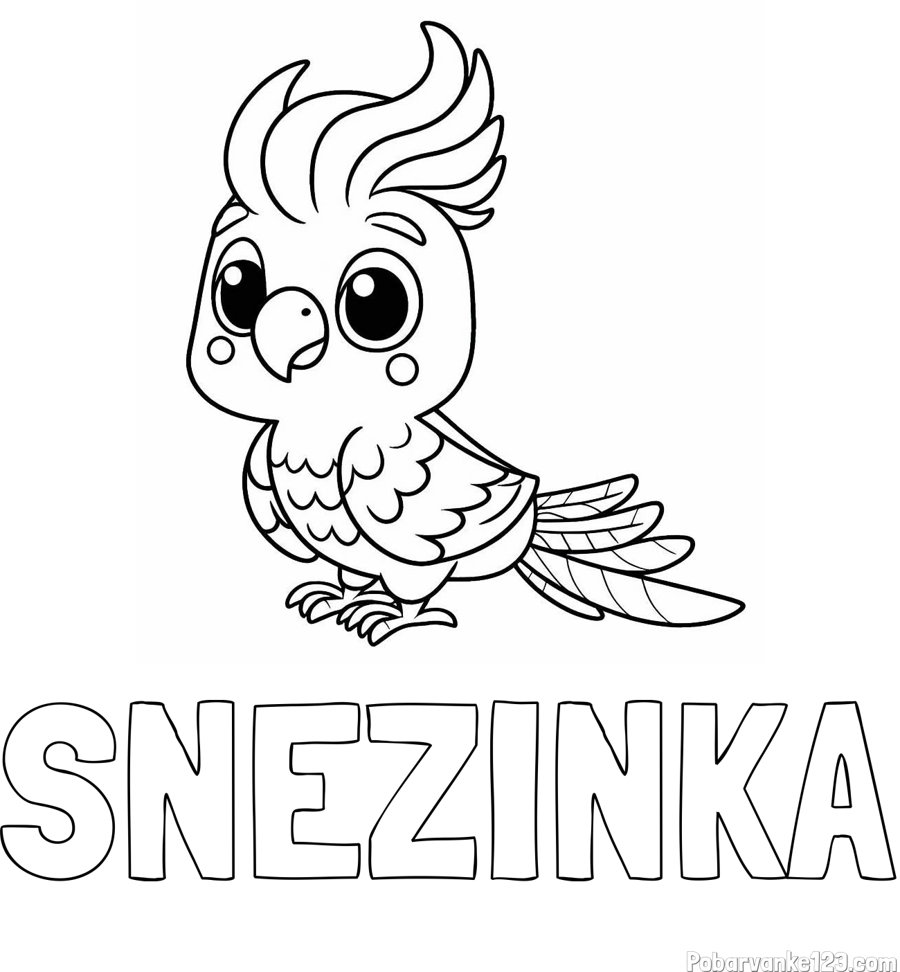 Pobarvanka imena SNEŽINKA in pobarvanka ljubke papige