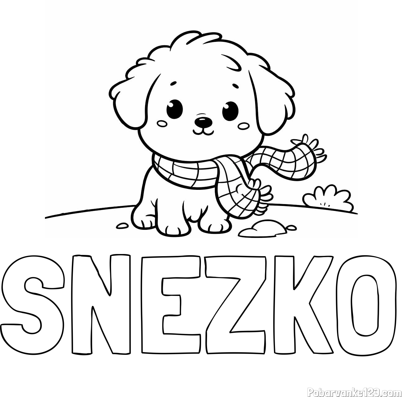 Pobarvanka imena SNEŽKO in pobarvanka prikupnega psička