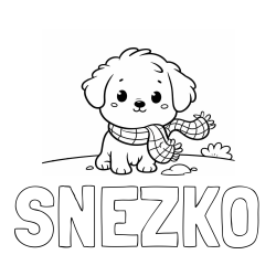 Online izdelana pobarvanka - Pobarvanka imena SNEŽKO in pobarvanka prikupnega psička