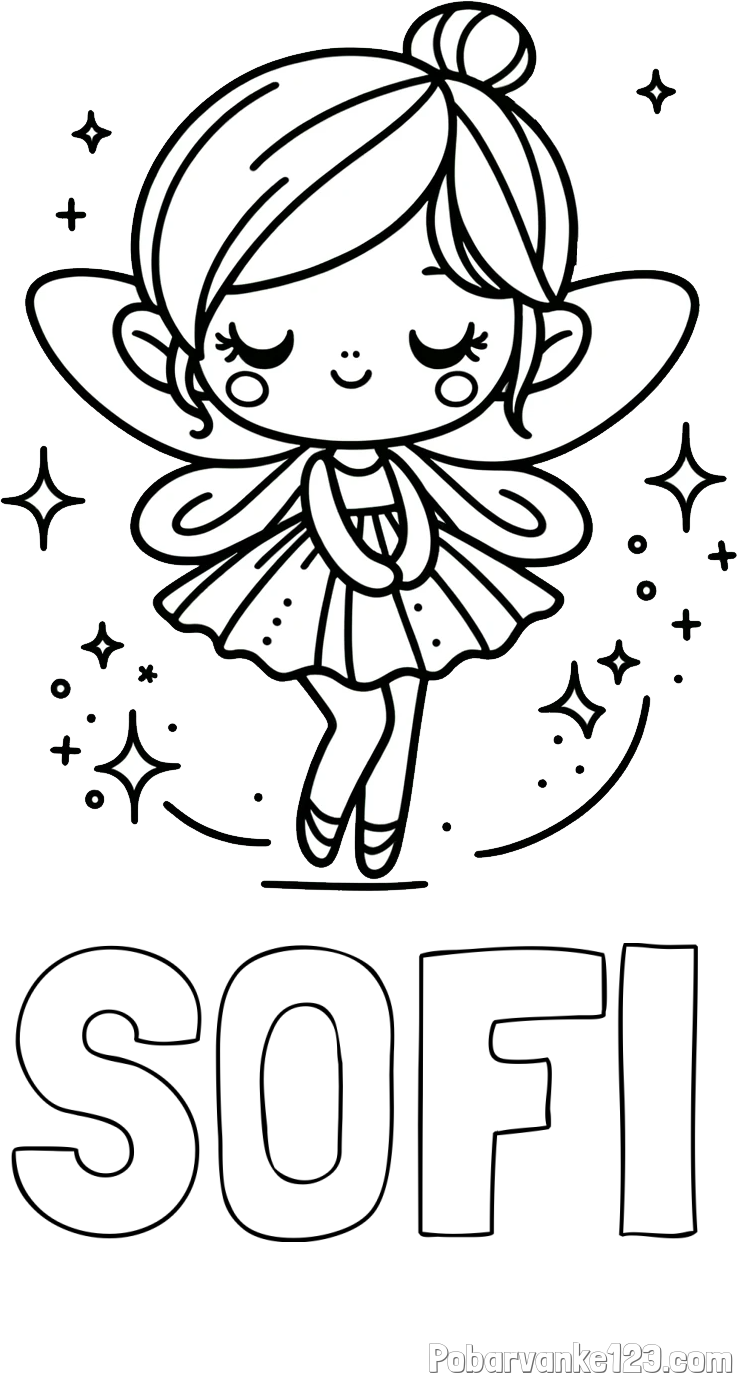 Pobarvanka imena SOFI in otroška pobarvanka čarobne vile