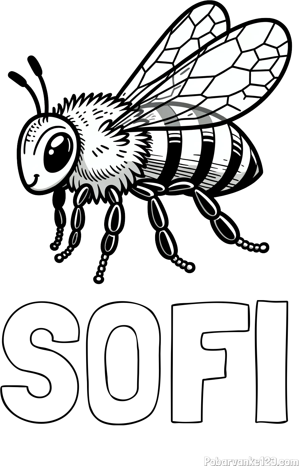 Pobarvanka imena SOFI in otroška pobarvanka čebele (realistična)