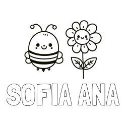Online izdelana pobarvanka - Pobarvanka imena SOFIA ANA in pobarvanka ljubke čebelice in nasmejane rože