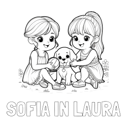 Online izdelana pobarvanka - Pobarvanka imena SOFIA IN LAURA in pobarvanka prijateljic s kužkom