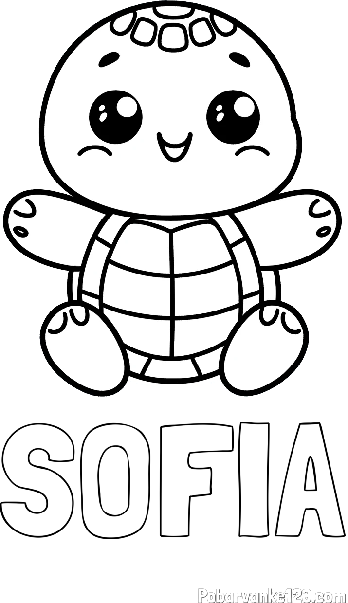 Pobarvanka imena SOFIA in otroška pobarvanka ljubke in nasmejane želvice