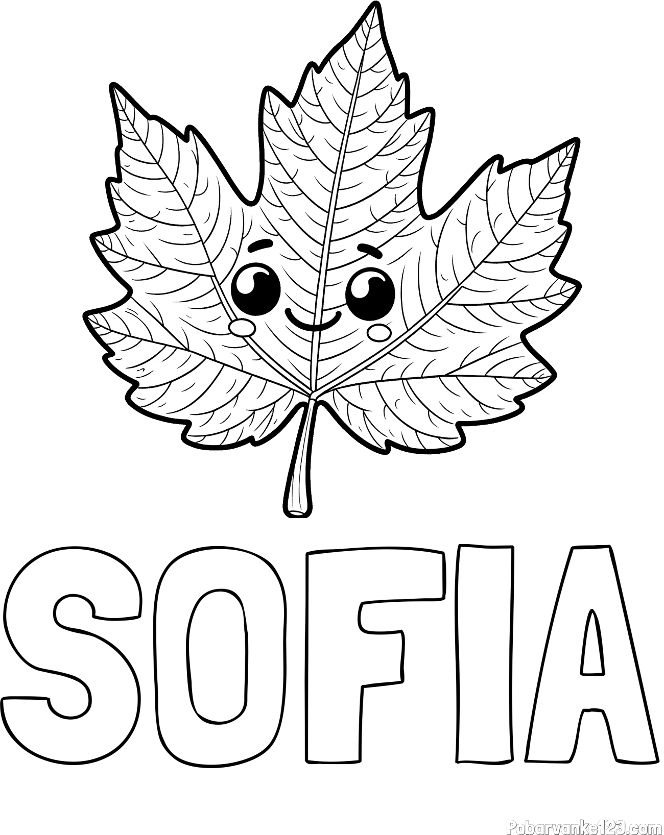 Pobarvanka imena SOFIA in otroška pobarvanka nasmejanega lista