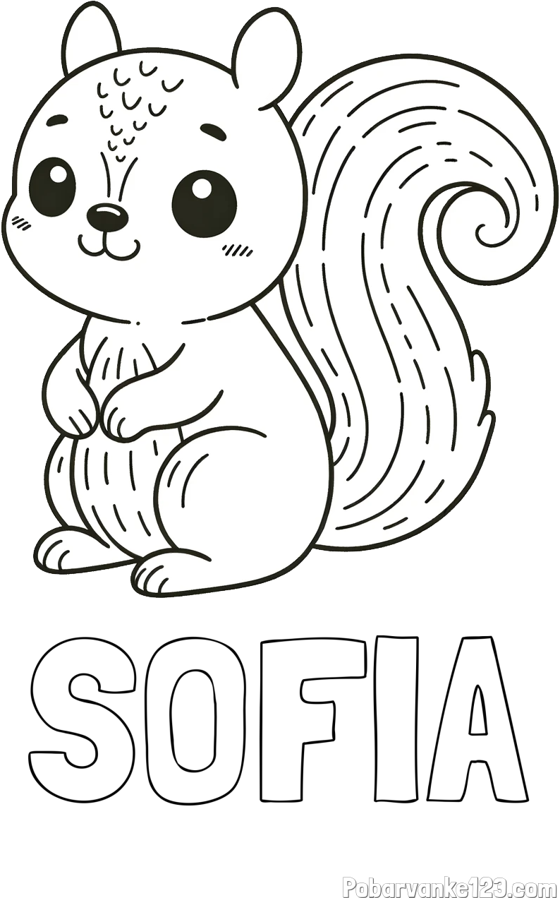 Pobarvanka imena SOFIA in otroška pobarvanka veveričke