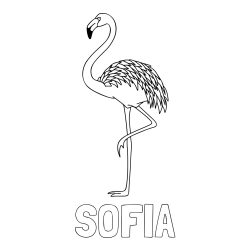 Online izdelana pobarvanka - Pobarvanka imena SOFIA in pobarvanka flaminga, ki stoji na eni nogi