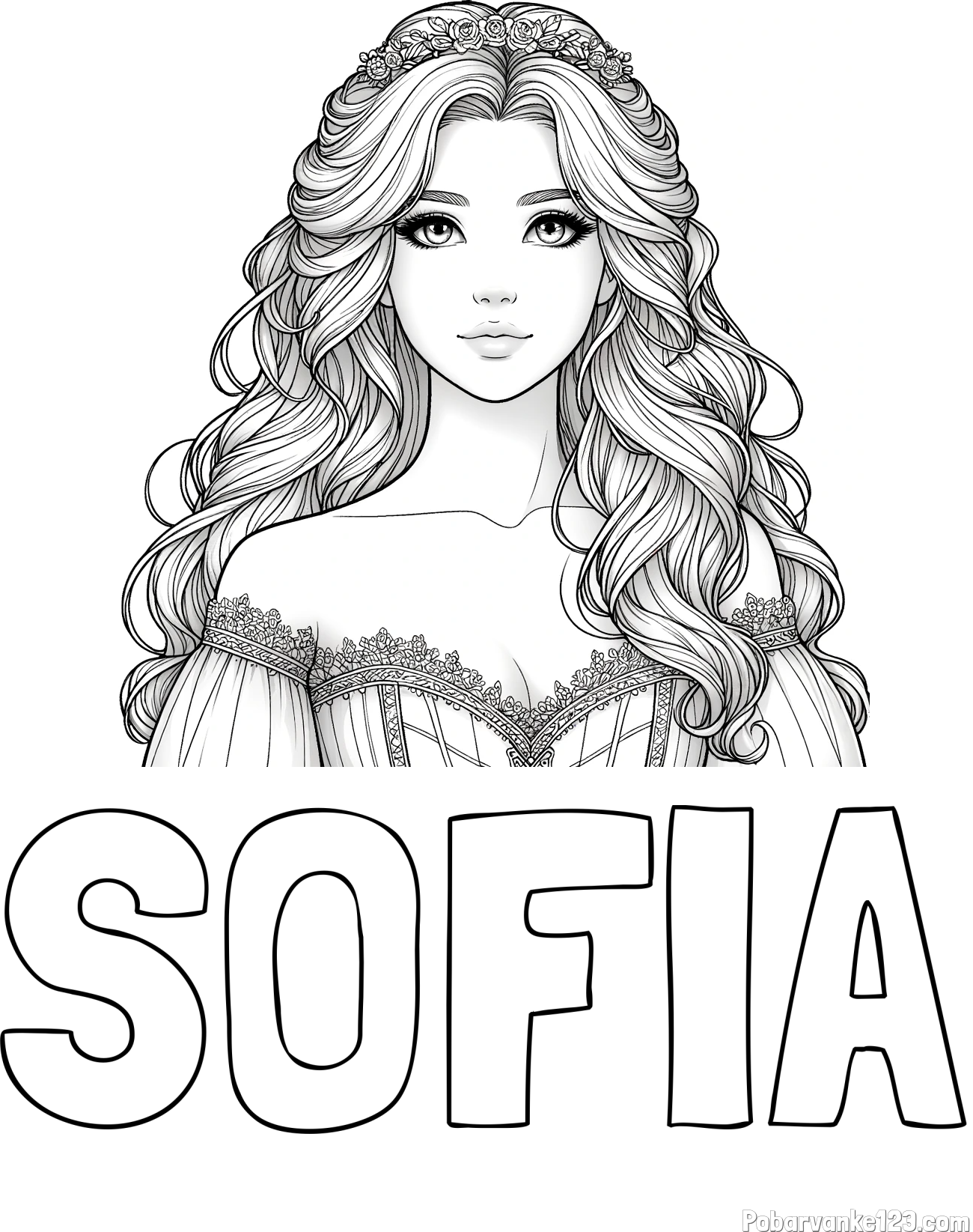 Pobarvanka imena SOFIA in pobarvanka lepe princese