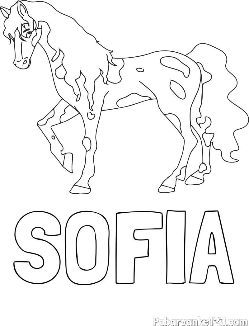 Pobarvanka imena SOFIA in pobarvanka lisastega konja
