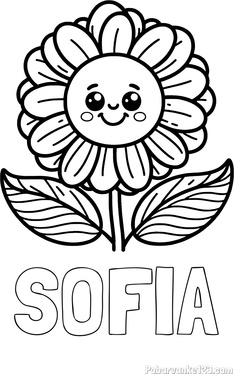 Pobarvanka imena SOFIA in pobarvanka ljubke in nasmejane rože
