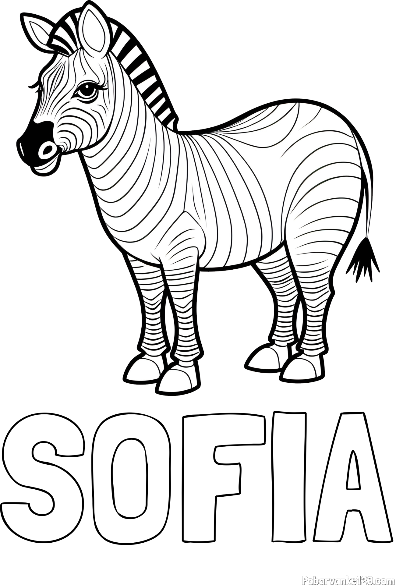 Pobarvanka imena SOFIA in pobarvanka ljubke zebre