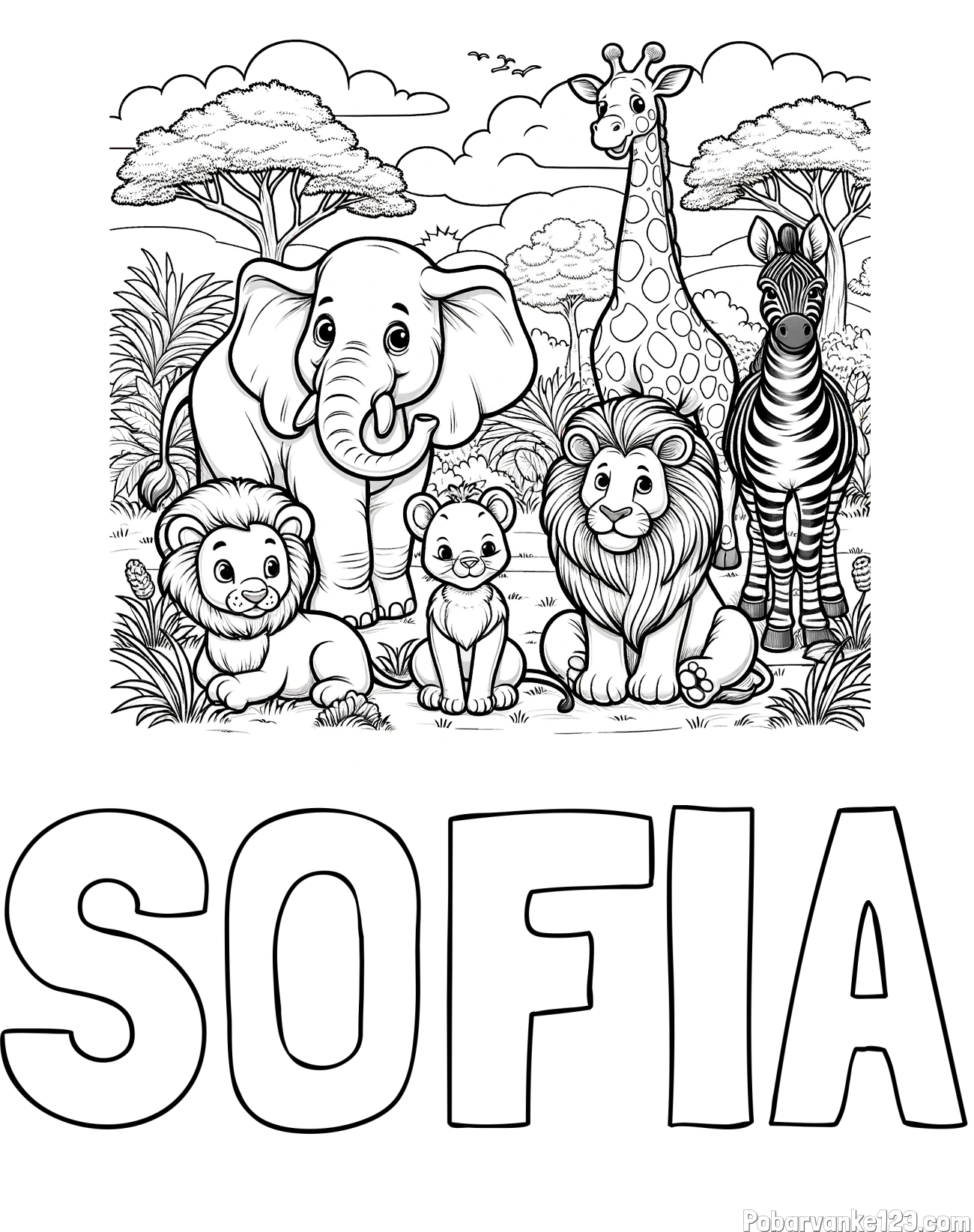 Pobarvanka imena SOFIA in pobarvanka ljubkih živali