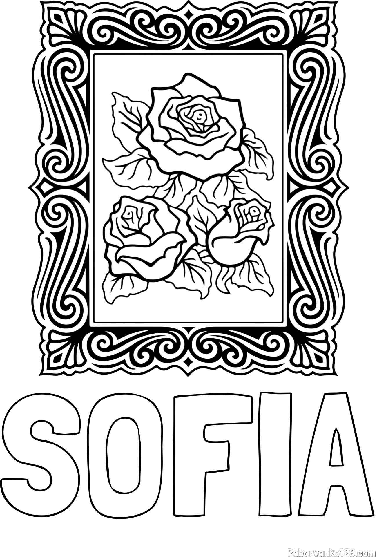 Pobarvanka imena SOFIA in pobarvanka  uokvirjene slike vrtnic