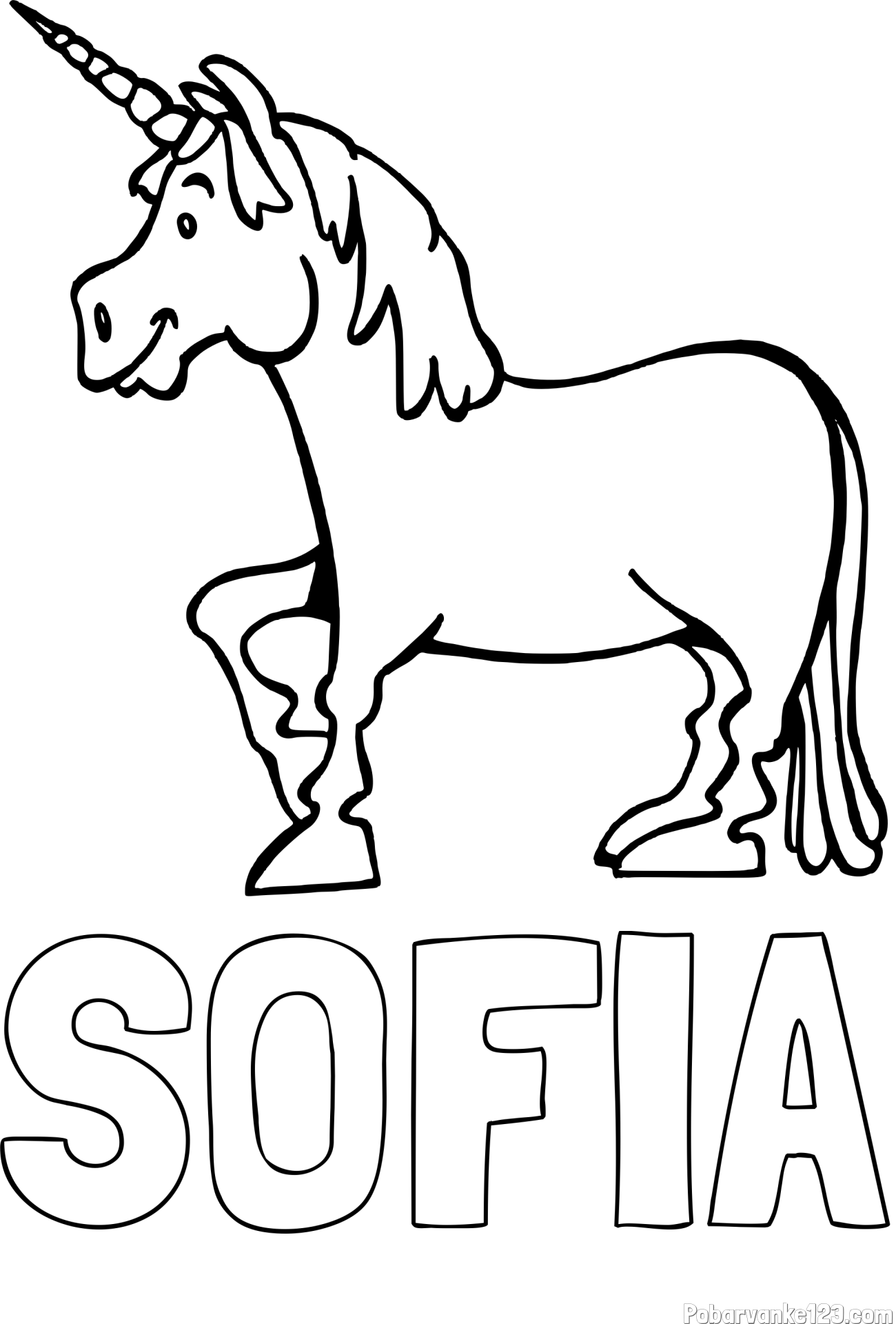 Pobarvanka imena SOFIA in pobarvanka veselega samoroga