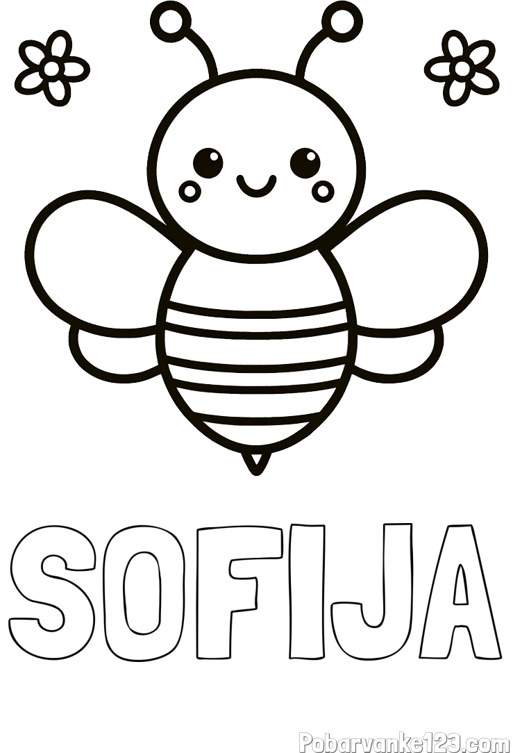 Pobarvanka imena SOFIJA in otroška pobarvanka čebele