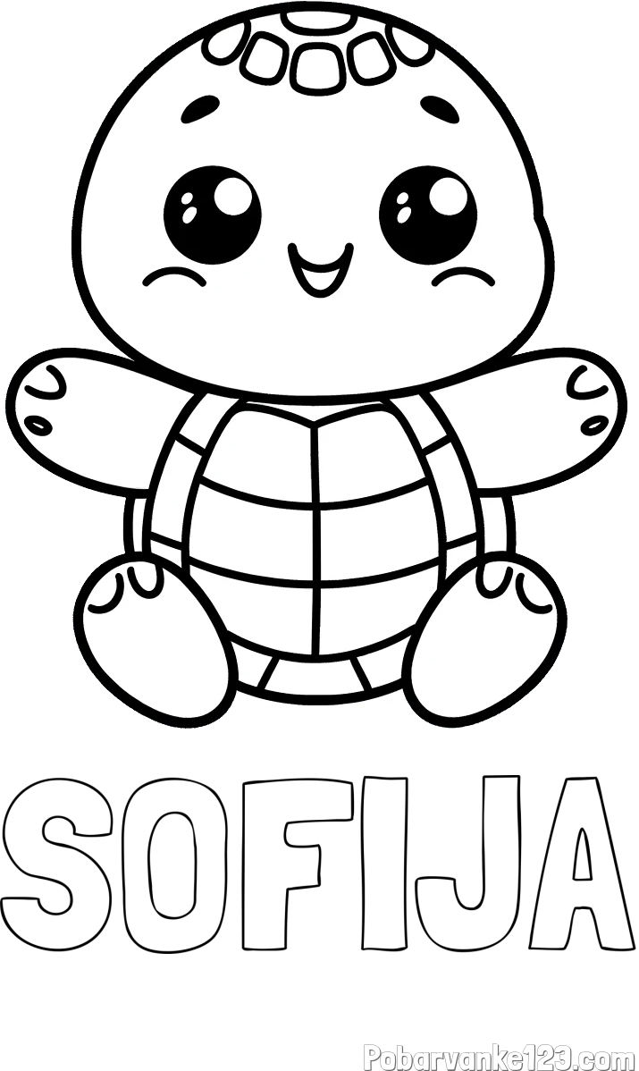 Pobarvanka imena SOFIJA in otroška pobarvanka ljubke in nasmejane želvice