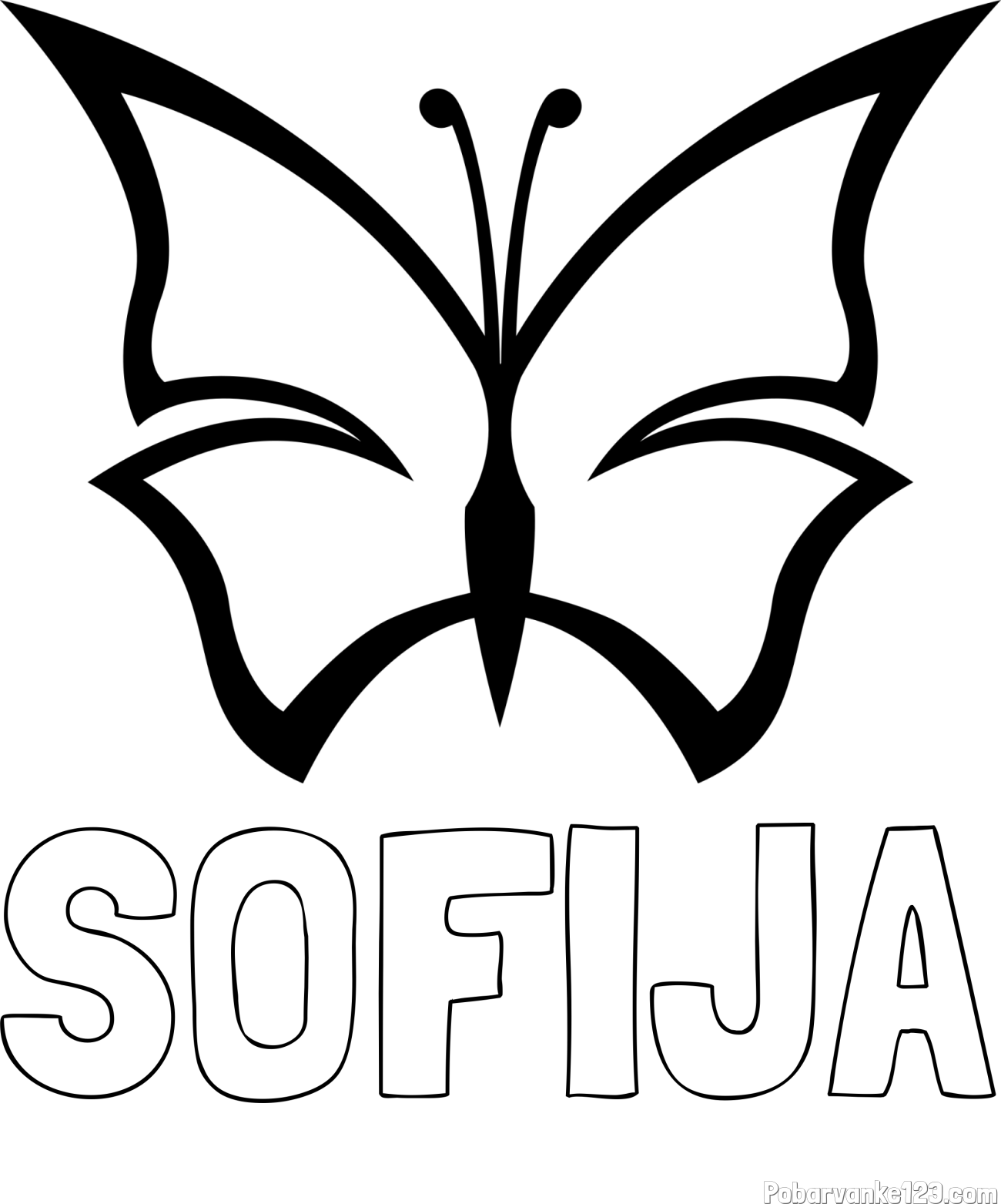 Pobarvanka imena SOFIJA in otroška pobarvanka metulja