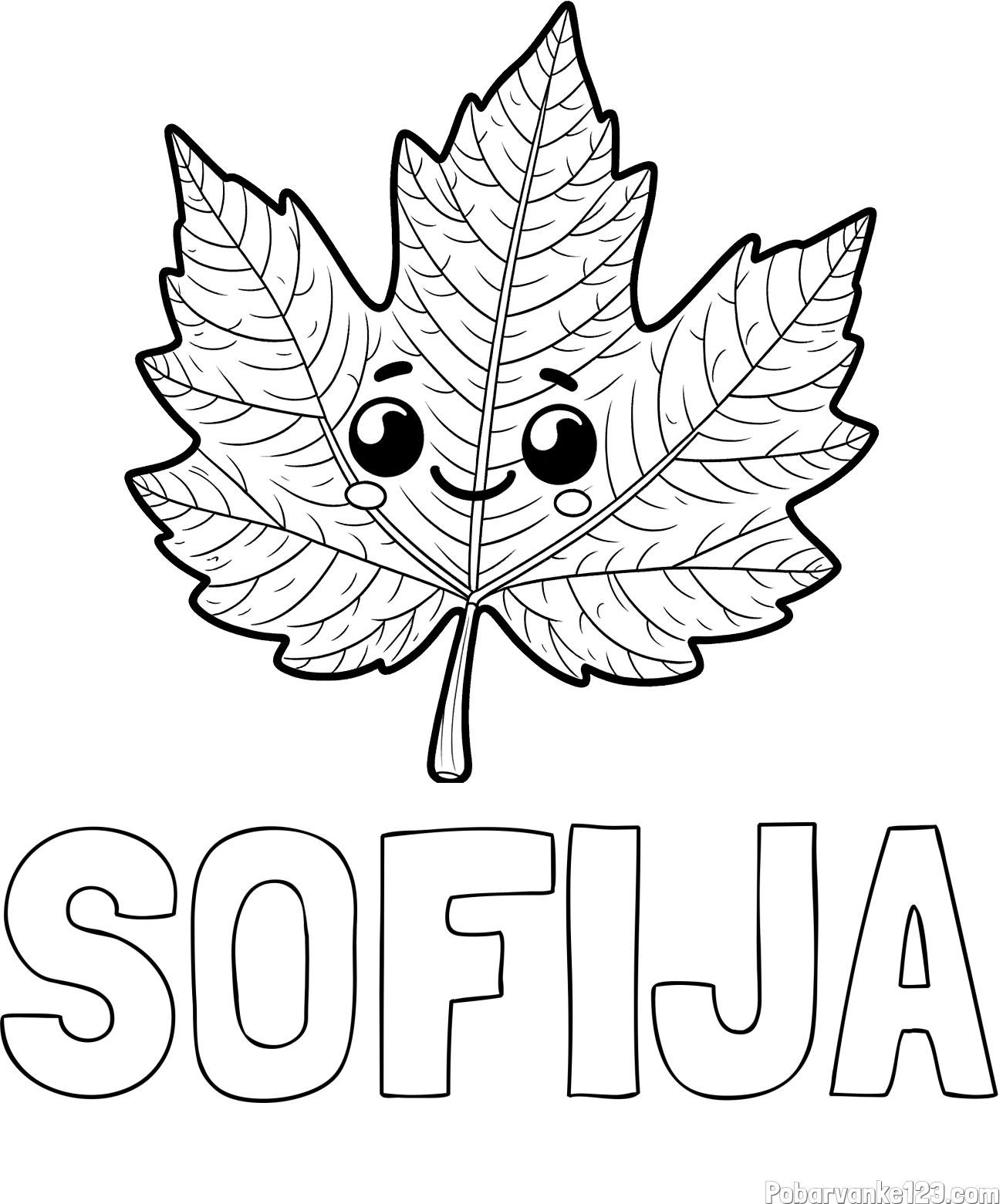 Pobarvanka imena SOFIJA in otroška pobarvanka nasmejanega lista