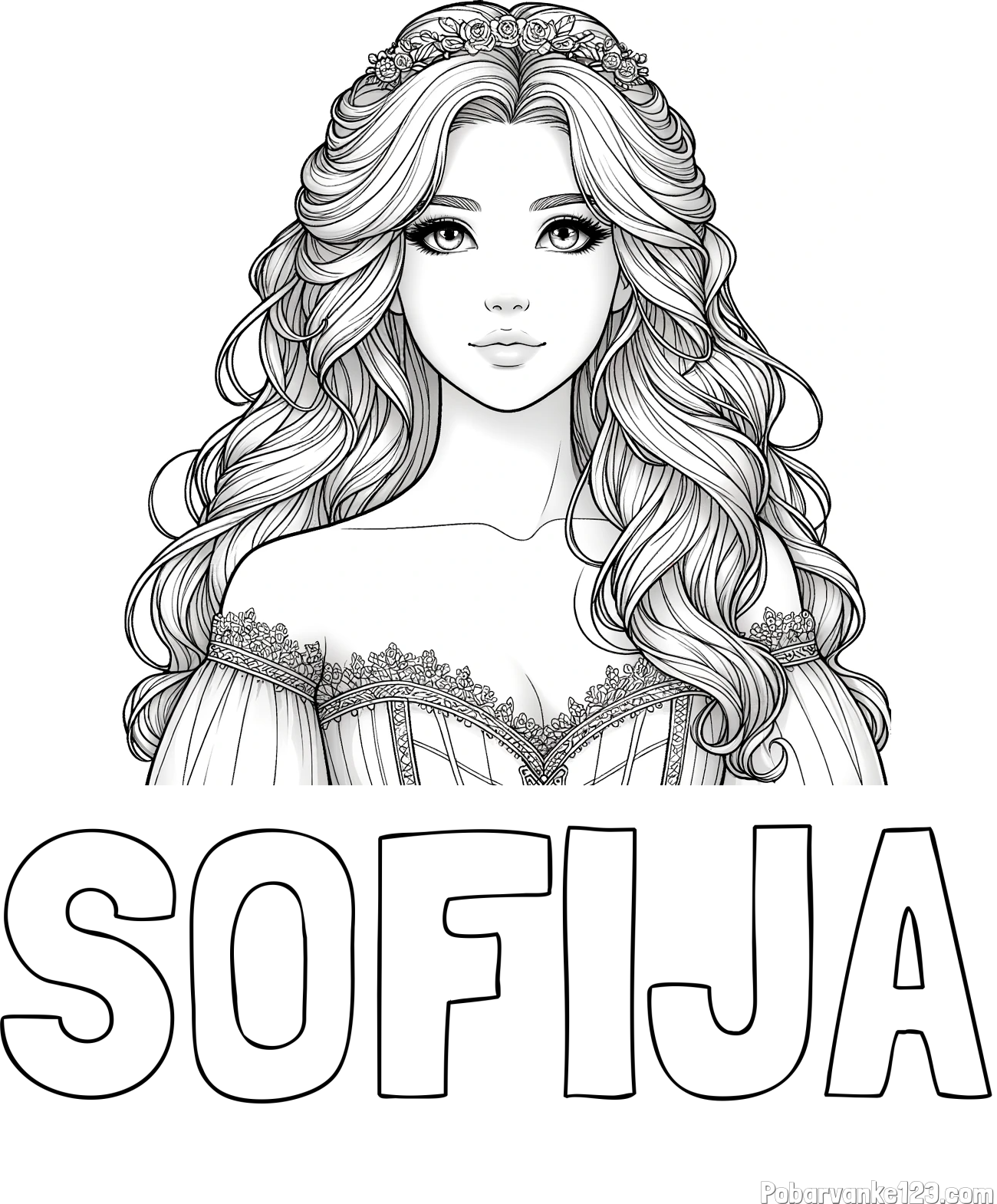 Pobarvanka imena SOFIJA in pobarvanka lepe princese
