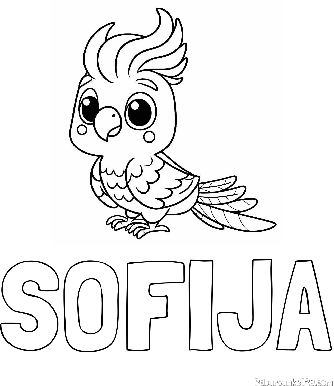 Pobarvanka imena SOFIJA in pobarvanka ljubke papige