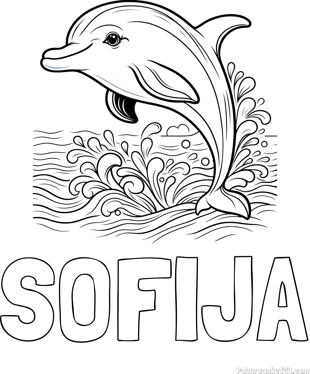 Pobarvanka imena SOFIJA in pobarvanka ljubkega delfina