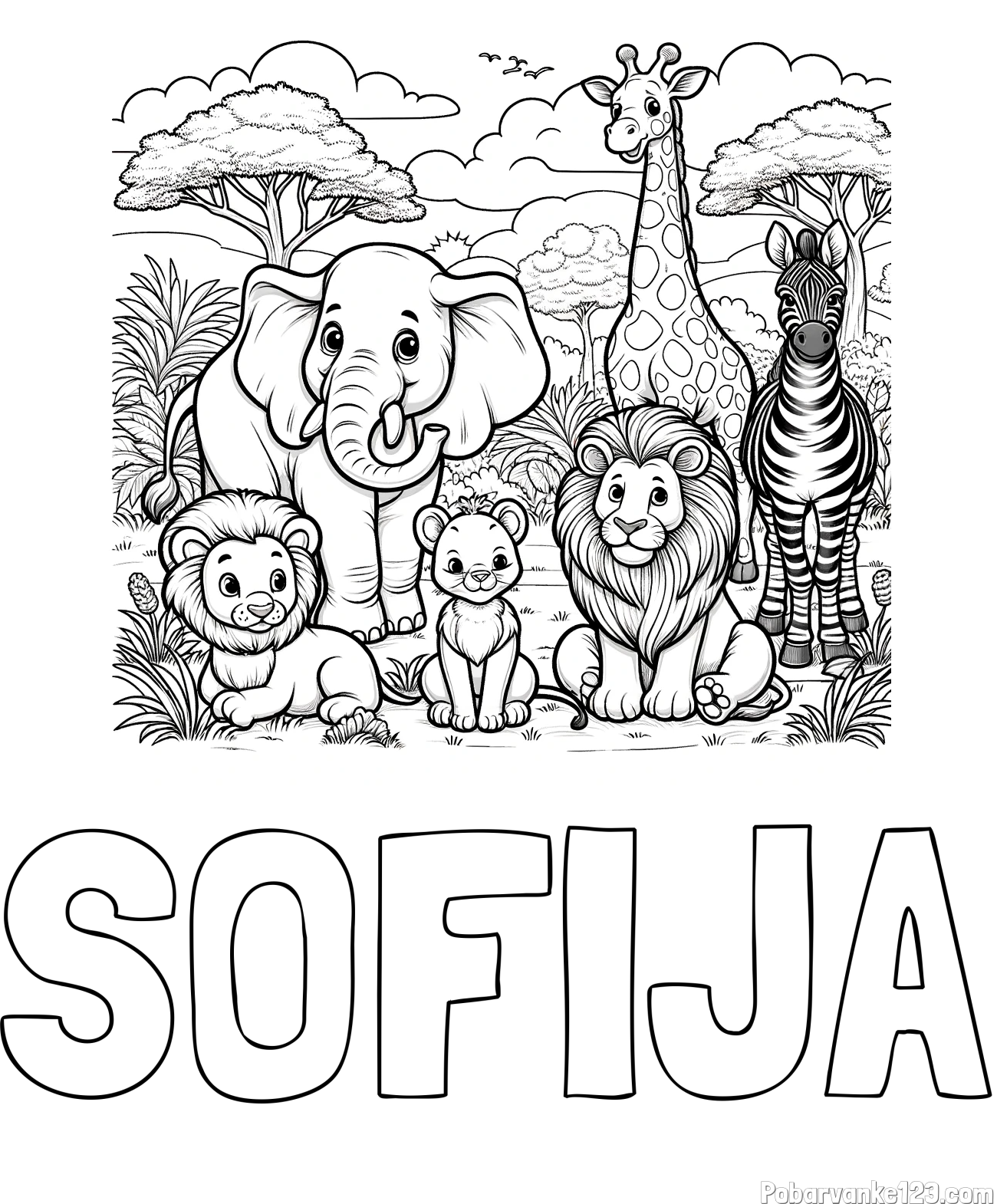 Pobarvanka imena SOFIJA in pobarvanka ljubkih živali