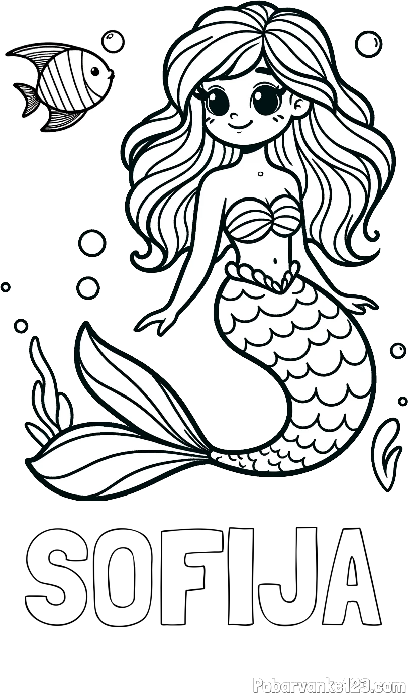 Pobarvanka imena SOFIJA in pobarvanka male morske deklice in ribice