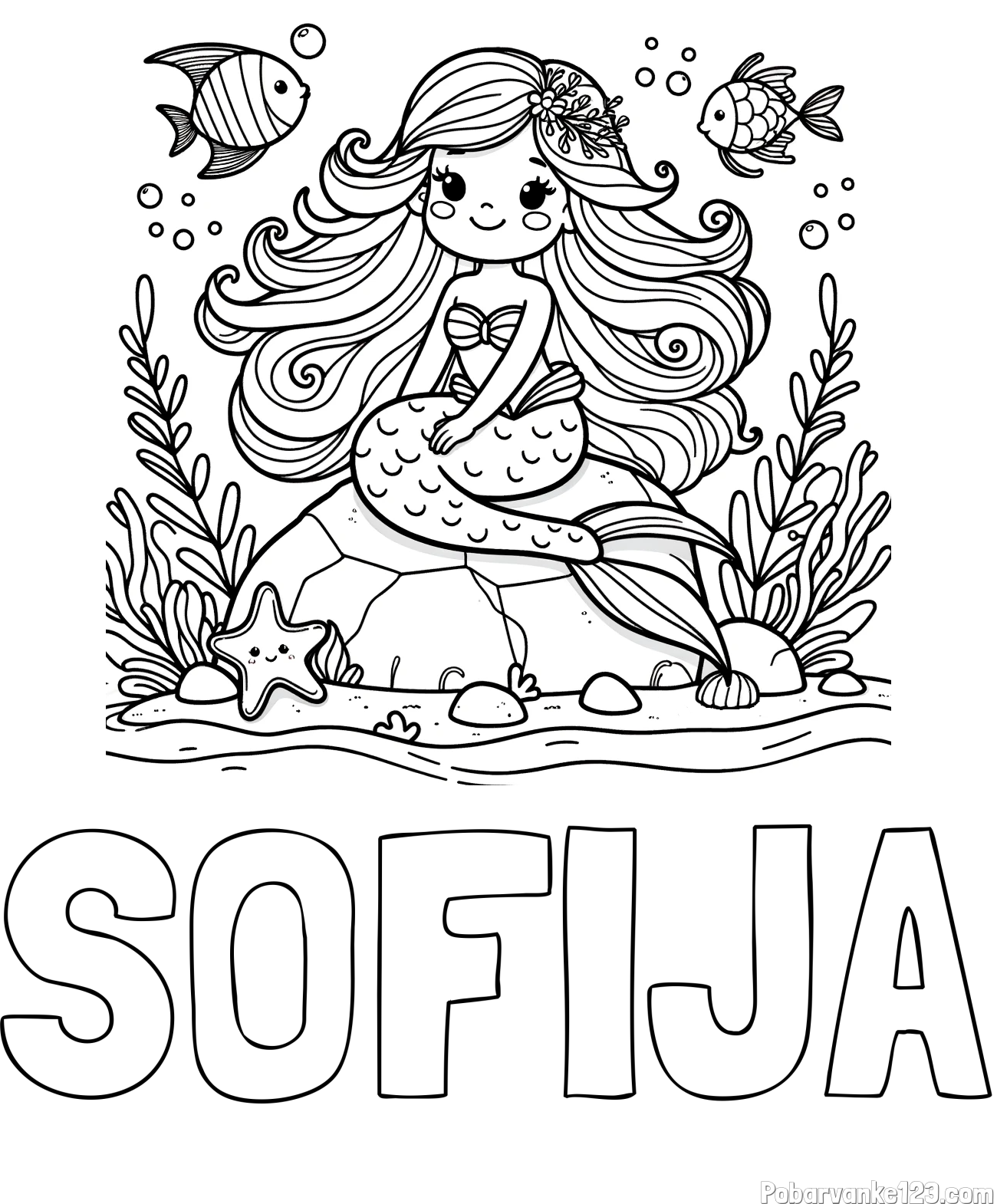 Pobarvanka imena SOFIJA in pobarvanka prikupne male morske deklice