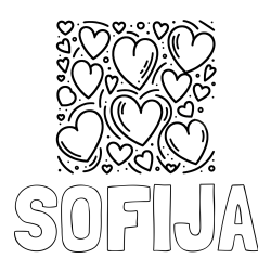 Pobarvanka imena SOFIJA in pobarvanka s srčki