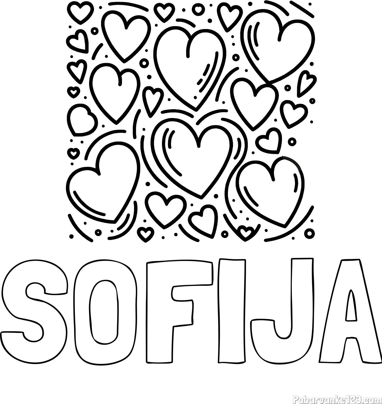 Pobarvanka imena SOFIJA in pobarvanka s srčki