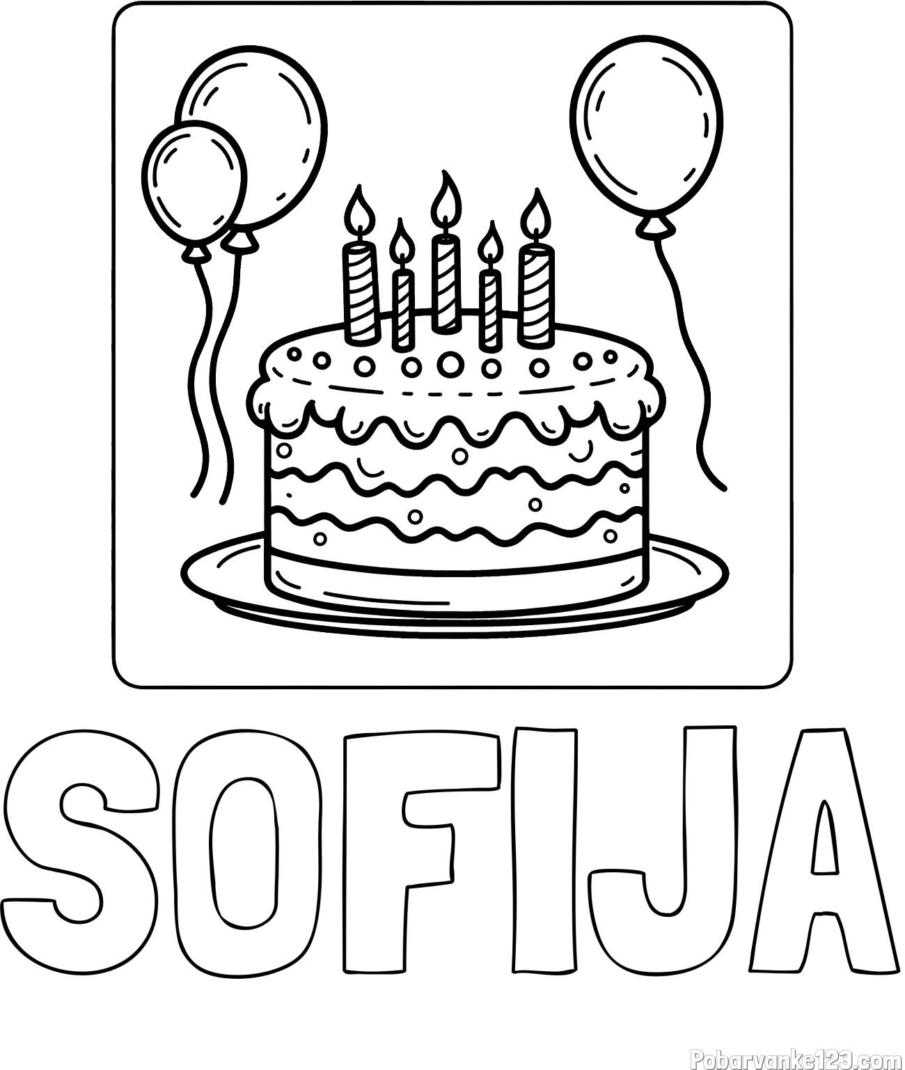 Pobarvanka imena SOFIJA in pobarvanka torte za 5. rojstni dan