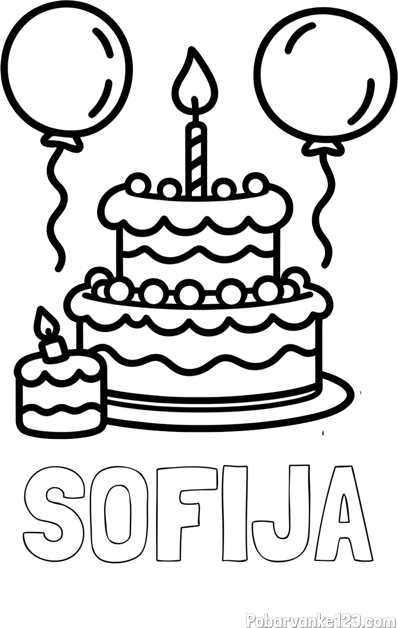 Pobarvanka imena SOFIJA in pobarvanka velike rojstnodnevne torte