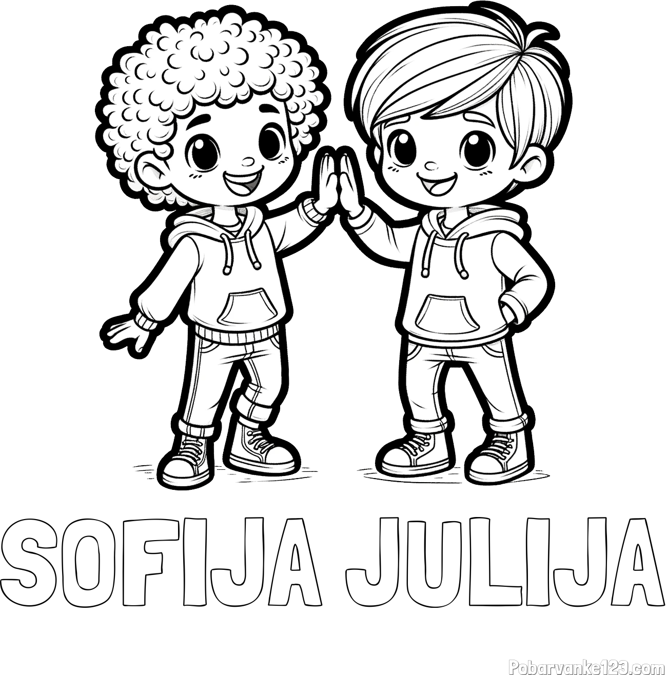 Pobarvanka imena SOFIJA JULIJA in pobarvanka dveh nasmejanih prijateljev