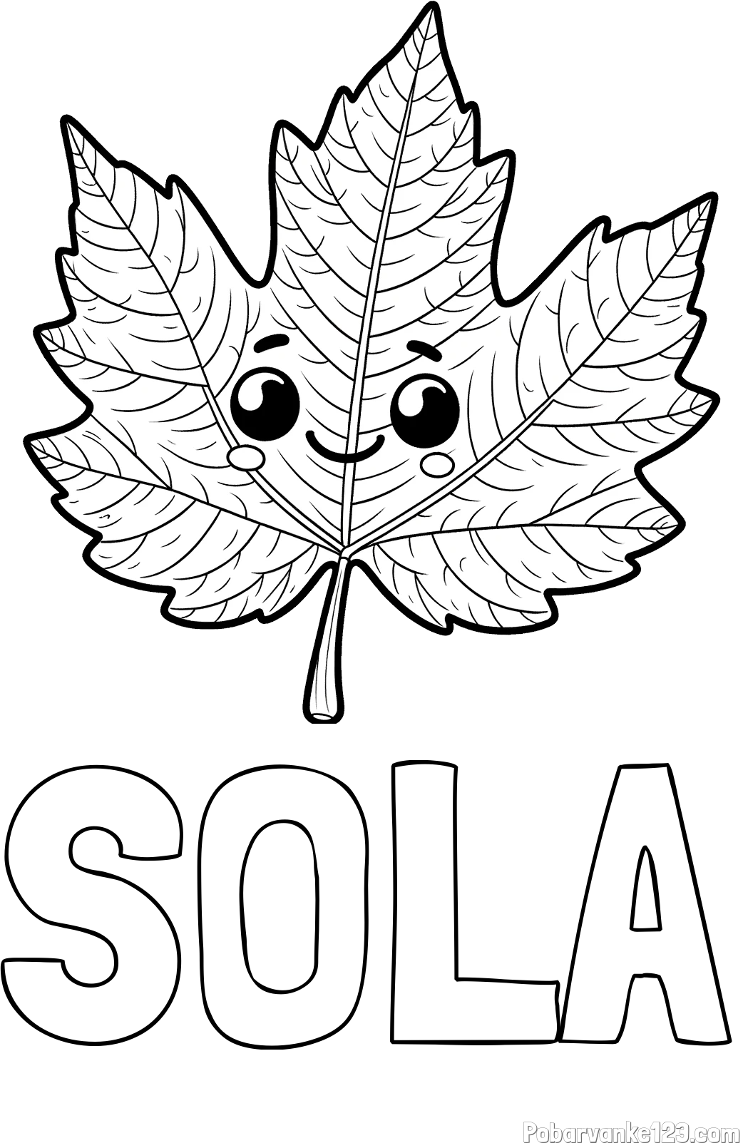 Pobarvanka imena ŠOLA in otroška pobarvanka nasmejanega lista