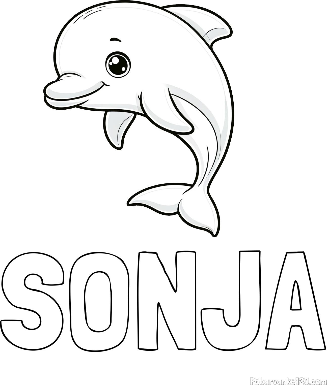 Pobarvanka imena SONJA in otroška pobarvanka ljubkega delfina