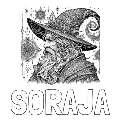 Online izdelana pobarvanka - Pobarvanka imena SORAJA in Čudovita pobarvanka čarovnika