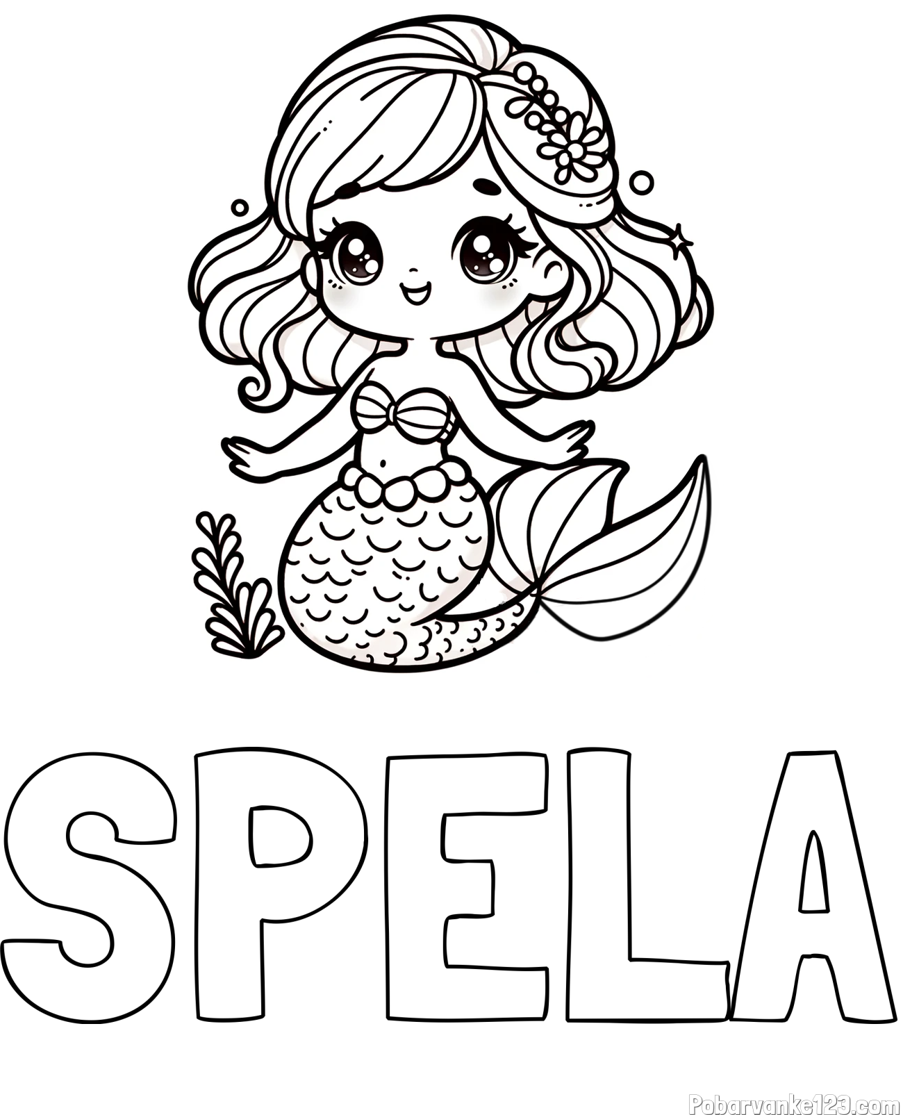 Pobarvanka imena ŠPELA in pobarvanka simpatične morske deklice