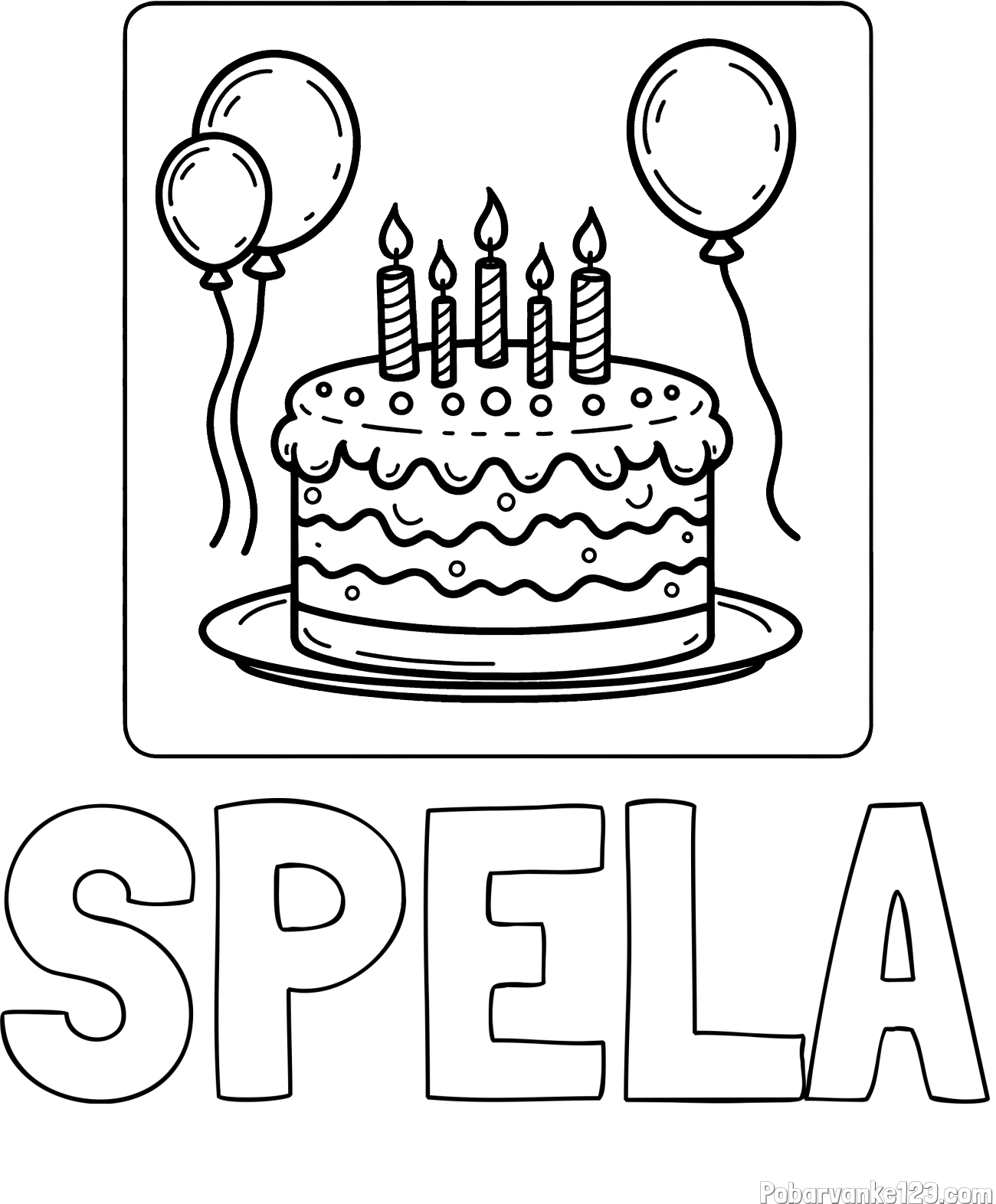 Pobarvanka imena ŠPELA in pobarvanka torte za 5. rojstni dan