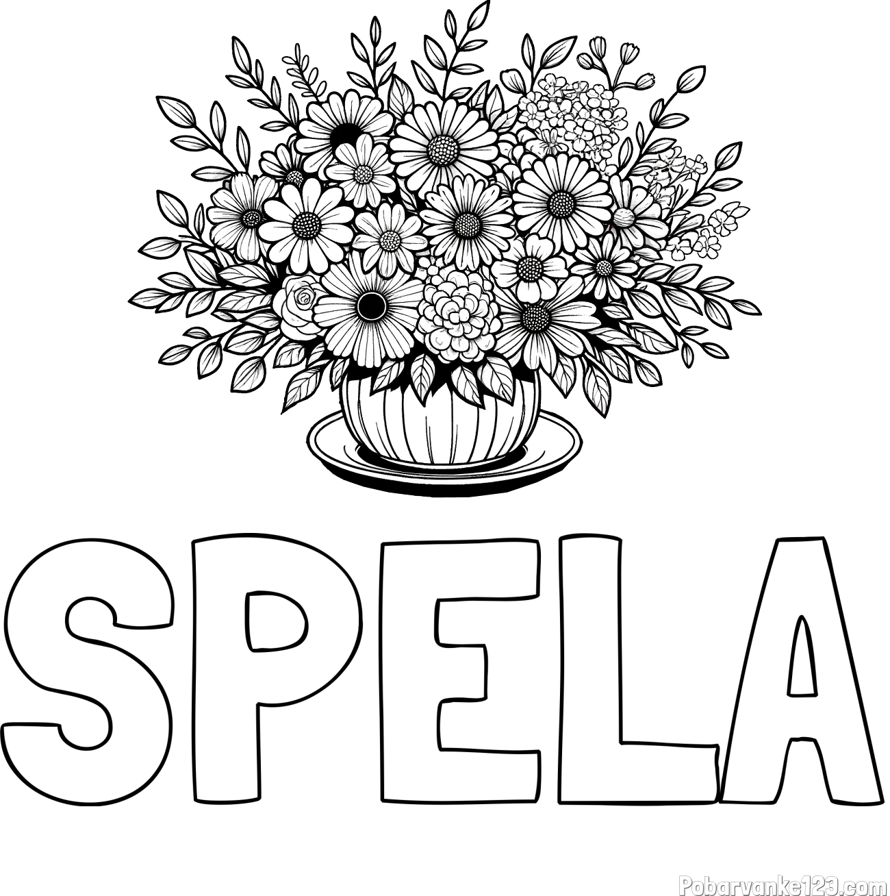 Pobarvanka imena ŠPELA in pobarvanka velikega šopka rož