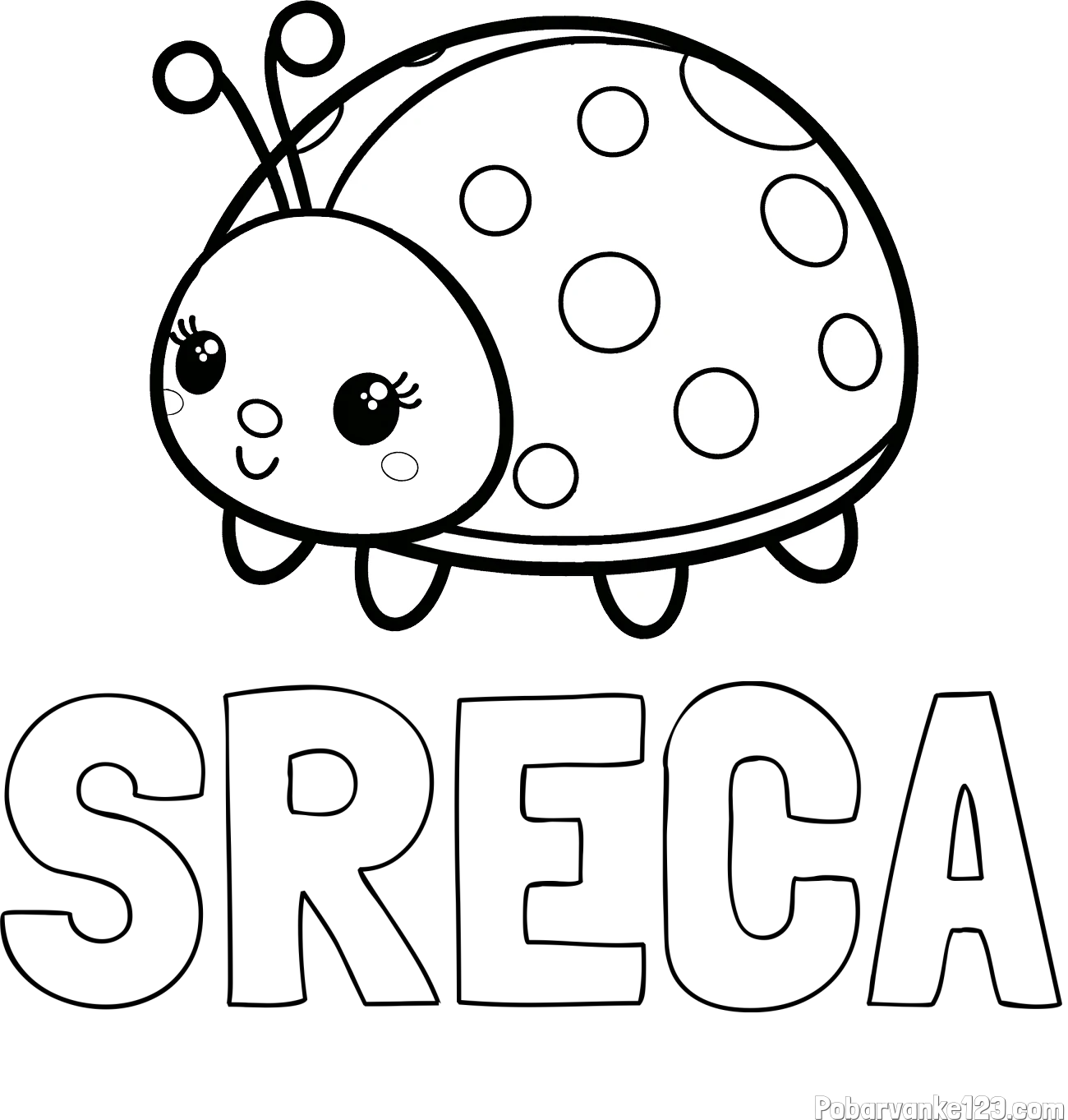 Pobarvanka imena SREČA in pobarvanka ljubke pikapolonice