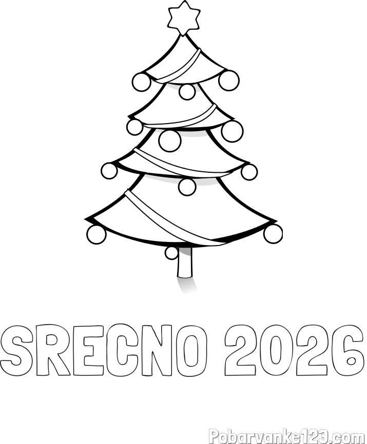 Pobarvanka imena SREČNO 2026 in božična smreka