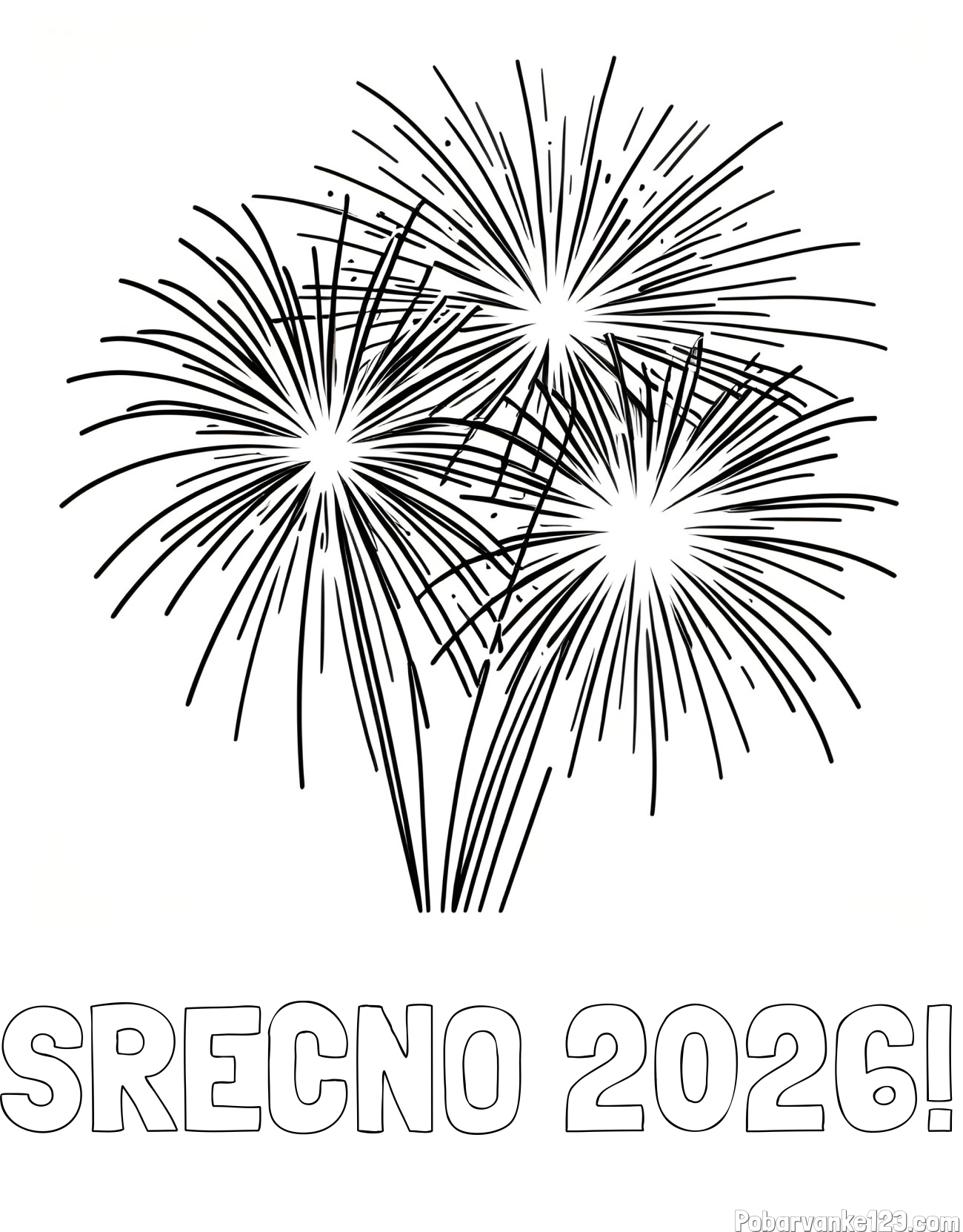 Pobarvanka imena SREČNO 2026! in lepa pobarvanka ognjemeta