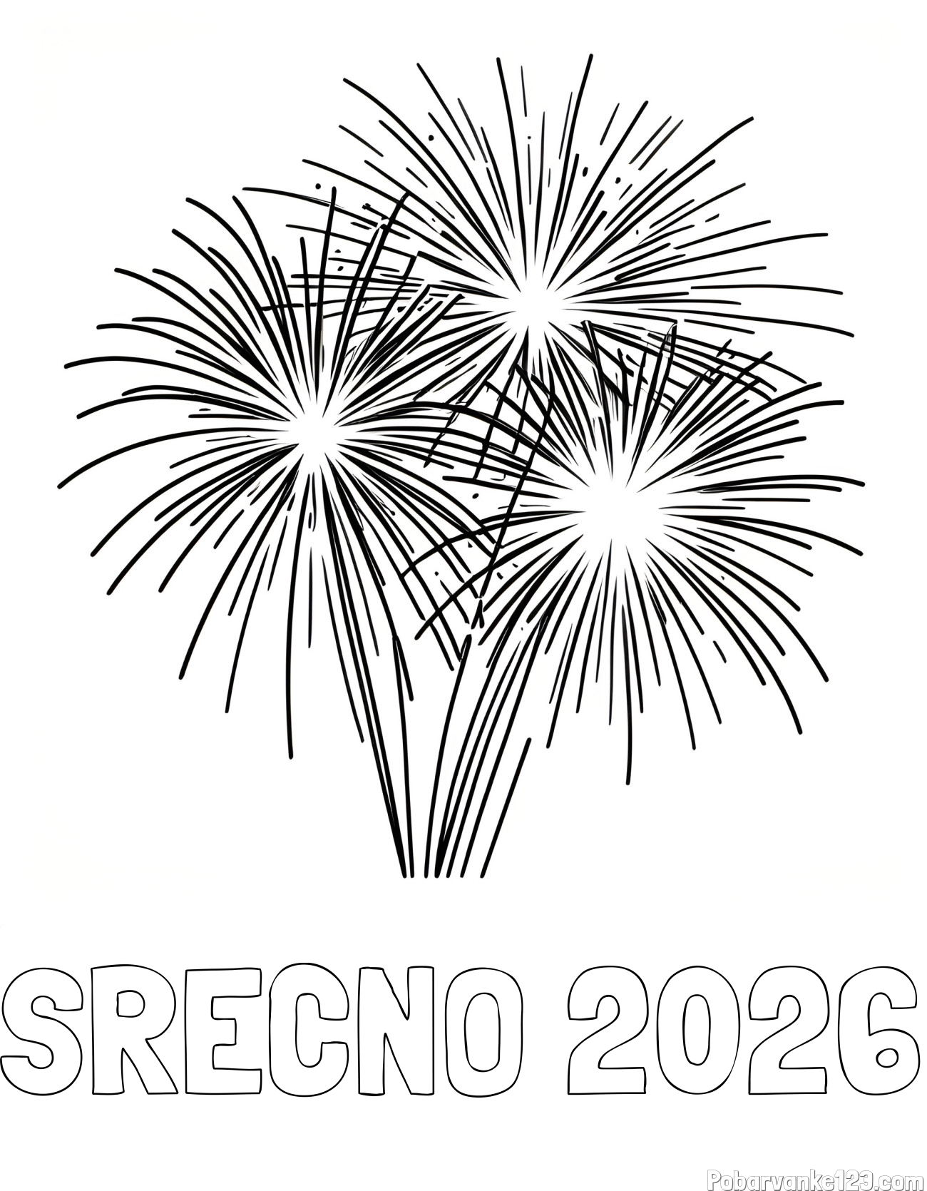 Pobarvanka imena SREČNO 2026 in lepa pobarvanka ognjemeta