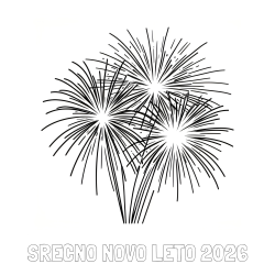 Online izdelana pobarvanka - Pobarvanka imena SREČNO NOVO LETO 2026 in lepa pobarvanka ognjemeta