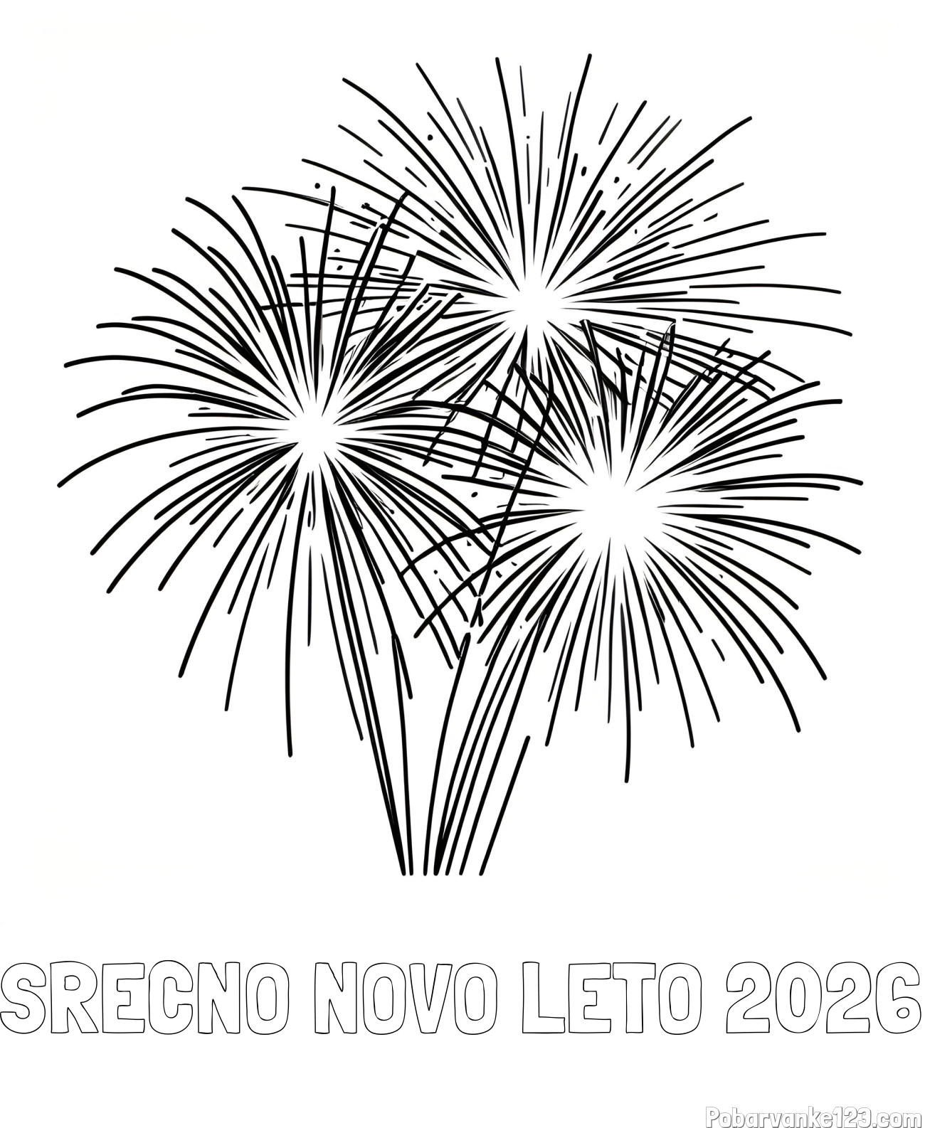 Pobarvanka imena SREČNO NOVO LETO 2026 in lepa pobarvanka ognjemeta